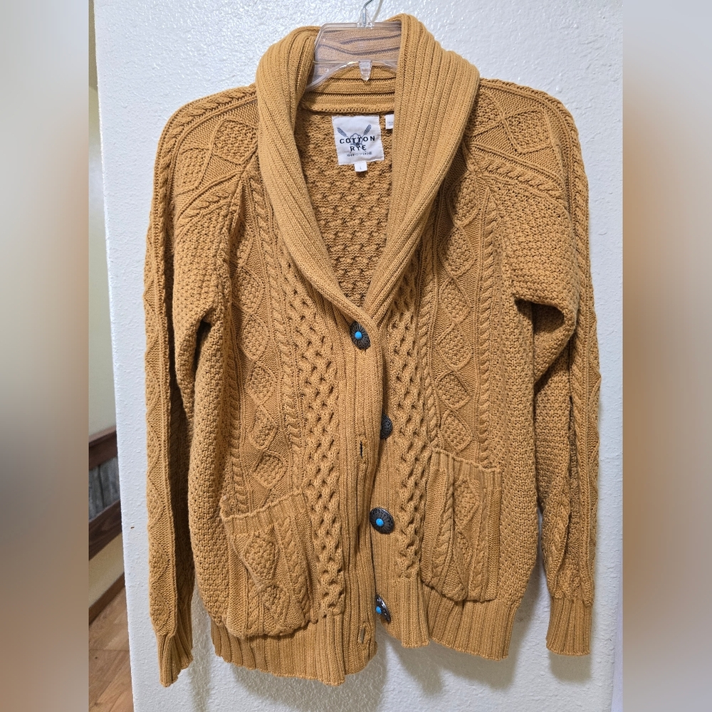Cotton & Rye Women's Mustard Cable Knit Cardigan